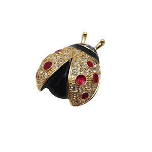 Vintage ROMAN Ladybug Pin Brooch With Red & Clear Rhinestones Gold-Tone Finish